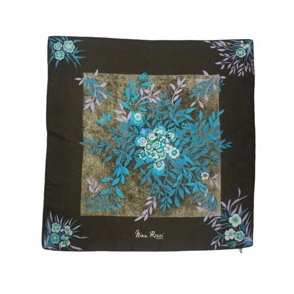 NINA RICCI Green Floral Silk Scarf ITALY 31